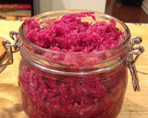 Beet, Ginger, Cabbage Kraut