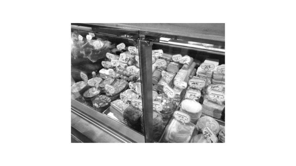 artisan meats and large selection of cheeses at Globus, a Czech Republic supermarket
