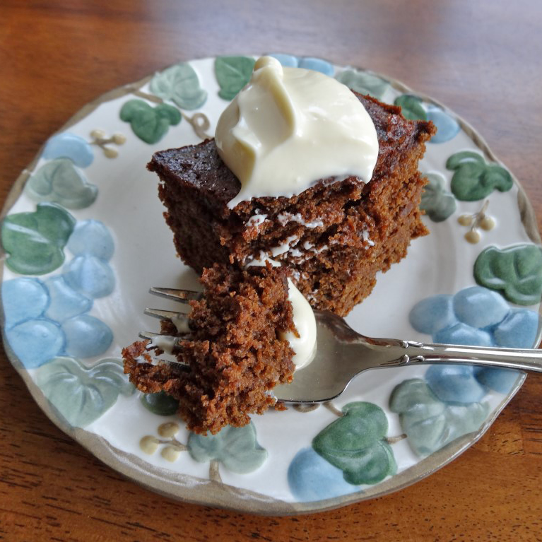 Gingerbread with Cream Cheese and Raw Honey Topping