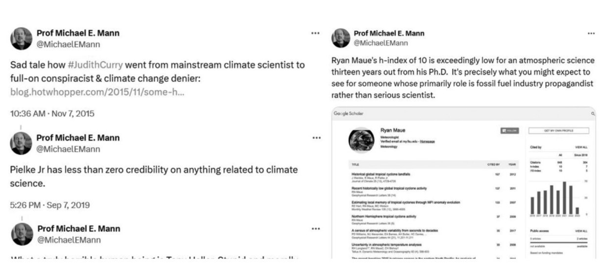 Is Climate Change Real Or Fake concept example of social media post by Michael Mann to squelch climate change dissent