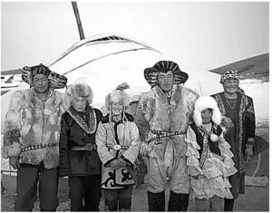 A group of Mongolian eagle hunters