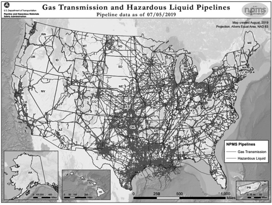 U.S. Energy Pipeline Transport map as of 2019