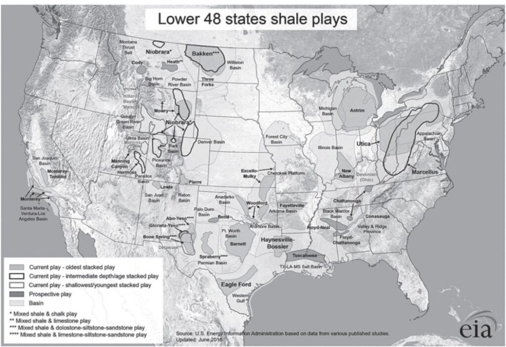 map showing location of shale formations in the continental U.S.