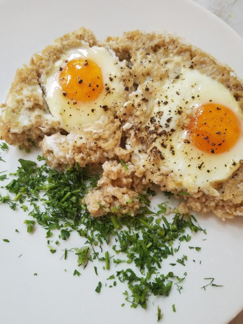 Eggs Poached in Steel Cut Oats